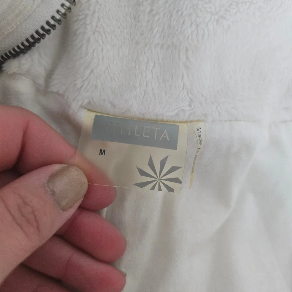 Athleta Womens White Fleece Full‎ Zip Jacket Cozy Funnel Neck Size M